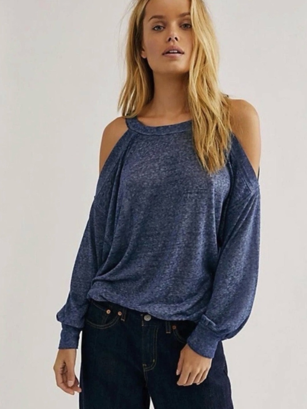 We The Free Chill Out Long Sleeve Cold Shoulder Top Womens Small In Storm Blue